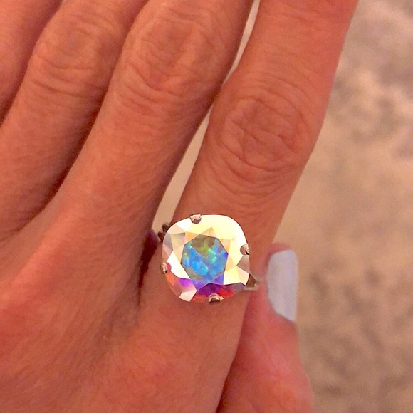 Aurora Borealis Cushion Cut Crystal Ring - Picture 6 of 16